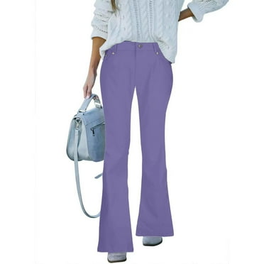Dihao Jeans for Women Spring/Summer Solid Color Mid-Waist Pocket Denim Casual Pants Stretch Flared Pants