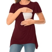 Dihao Maternity Tops for Women Plus Size Women's Solid Maternity Nursing Tops Crew Neck Loose Casual Tee Shirts Tunic Pregnancy Tops Laye Breastfeeding Pregnancy Shirts Clearance Clearance