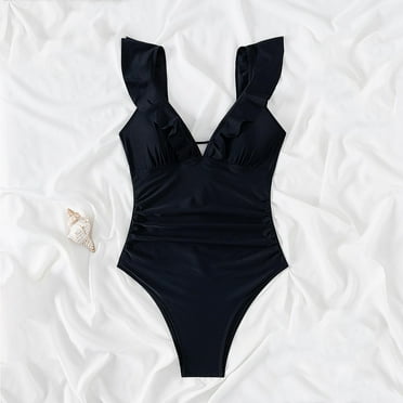 Dihao One Piece Swimsuit for Women Clearance Plus Size Women'S New Swimsuit Fly Side Sexy Deep V Slim Summer Slim Swimsuit