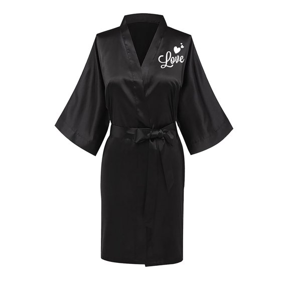 Dihao Robes for Women Plus Size Clearance Summer Cool Silk Pajamas with Belt Women's Fashionable Front and Back Printed Solid Color Ice Silk Bathrobe Sexy Home Clothing