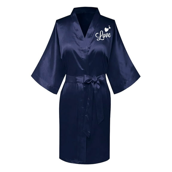 Dihao Robes for Women Plus Size Clearance Summer Cool Silk Pajamas with Belt Women's Fashionable Front and Back Printed Solid Color Ice Silk Bathrobe Sexy Home Clothing