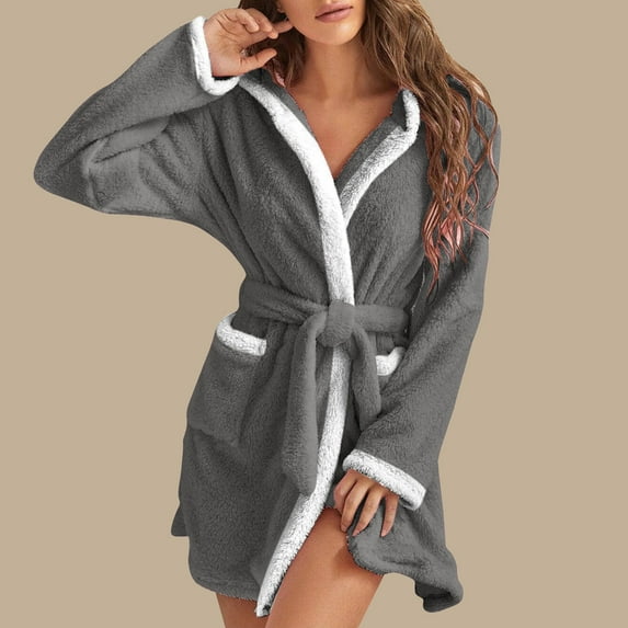 Dihao Robes for Women Plus Size Women Robe Wish Women Hooded Plush Robe, Fleece Cozy Warm Bathrobe Winter Thicken Warm Keeping Soft Loungewear Nightwear