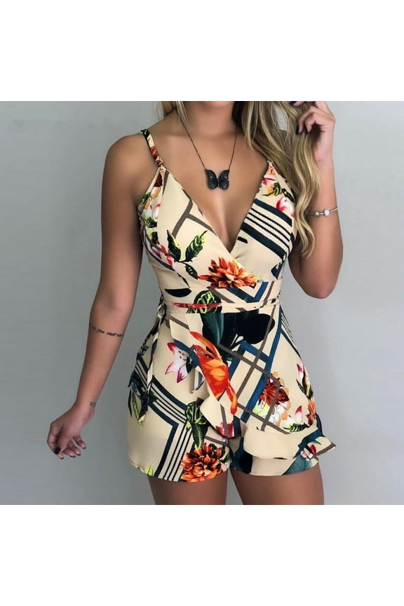 Rompers for Women Clearance Plus Size Women Sleeveless Sequins Sexy Trade Printed Casual Slim Jumpsuit Pajamas for Sleep Or Daily