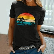 Dihao Short Sleeve Womens Tops Clearance Beach Printed Women Summer Short Sleeve Blouse Shirt T-shirt