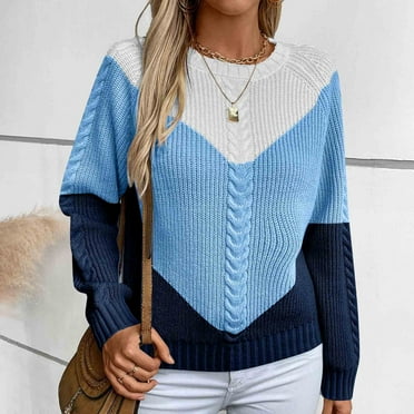 Dihao Sweater for Women Plus Size Clearance Ladies'2024 Oversized Fall and Winter New Retro Loose Contrast Color Cable Flower Women's Sweater Women's Round Neck Sweater