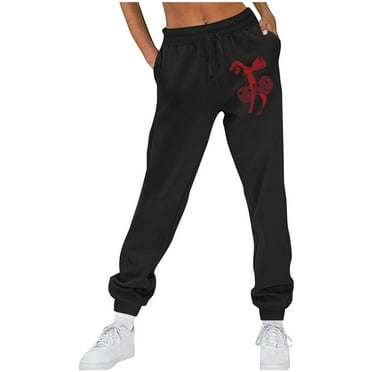 Dihao Sweatpants for Women Casual Printed Loose Drawstring Knot Elastic Waist Pocket Straight Pants with Pockets Fall Winter Wide Leg Pants Breathable and Absorbent Trousers