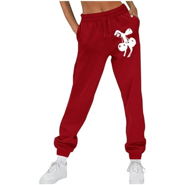 Dihao Sweatpants for Women Casual Printed Loose Drawstring Knot Elastic Waist Pocket Straight Pants with Pockets Fall Winter Wide Leg Pants Breathable and Absorbent Trousers