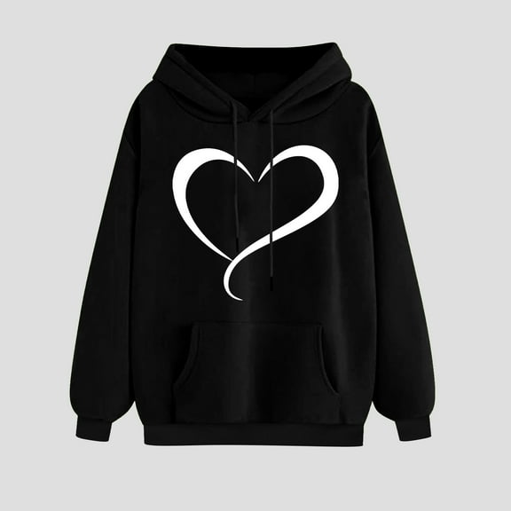 Dihao Sweatshirt for Women Loose Fit Hoodies 2024 Fall Fashion Sweatshirt Tops Casual Long Sleeve Hooded Blouse Heart Print Pullover Cute Drawstring Fall Y2K Casual Hoodie