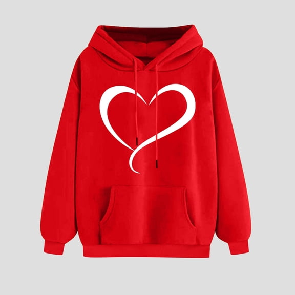 Dihao Sweatshirt for Women Loose Fit Hoodies 2024 Fall Fashion Sweatshirt Tops Casual Long Sleeve Hooded Blouse Heart Print Pullover Cute Drawstring Fall Y2K Casual Hoodie