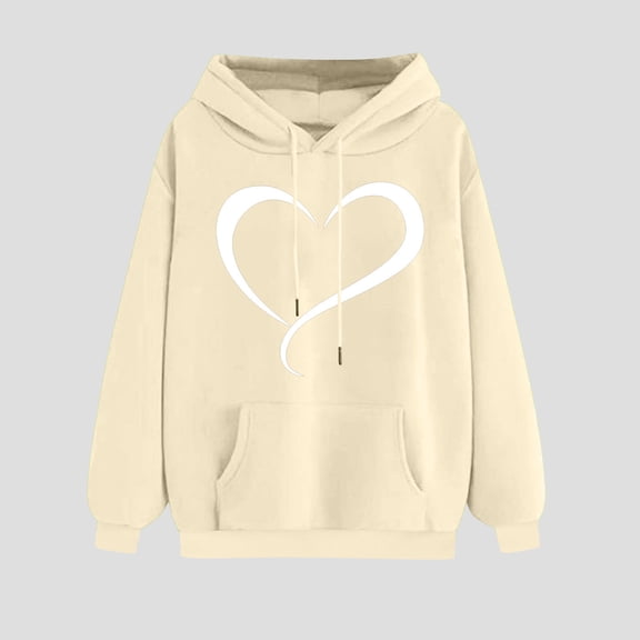 Dihao Sweatshirt for Women Loose Fit Hoodies 2024 Fall Fashion Sweatshirt Tops Casual Long Sleeve Hooded Blouse Heart Print Pullover Cute Drawstring Fall Y2K Casual Hoodie