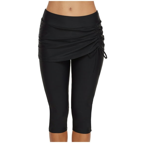 Dihao Swim Pants for Women 2024 High Waisted Swim Capris Swim Shorts Swimming Leggings Ruffled Pants Strappy Swimming Pants