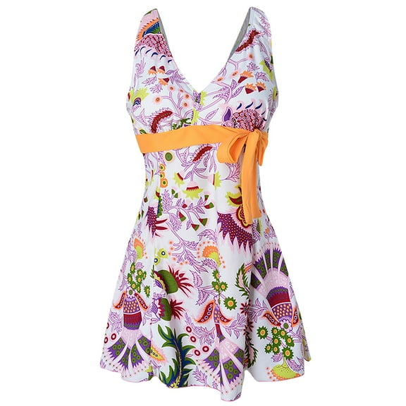 Dihao Swimdress for Women Clearance Plus Size Women Casual Sexy Printing One-Piece Swimsuit Beachwear Swimdress Conservative Bathing Suit