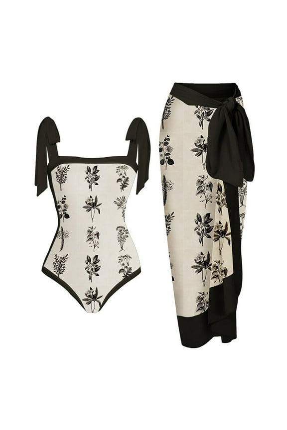 Swimsuit for Women Clearance Plus Size Women'S Swimsuit One-Piece Swimsuit Bikini Lace Up Swimsuit Long Skirt Chiffon Two-Piece Set Conservative Bathing Suit