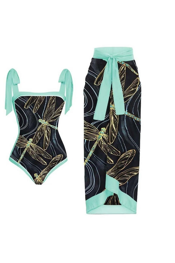 Swimsuit for Women Clearance Plus Size Women'S Swimsuit One-Piece Swimsuit Bikini Lace Up Swimsuit Long Skirt Chiffon Two-Piece Set Conservative Bathing Suit