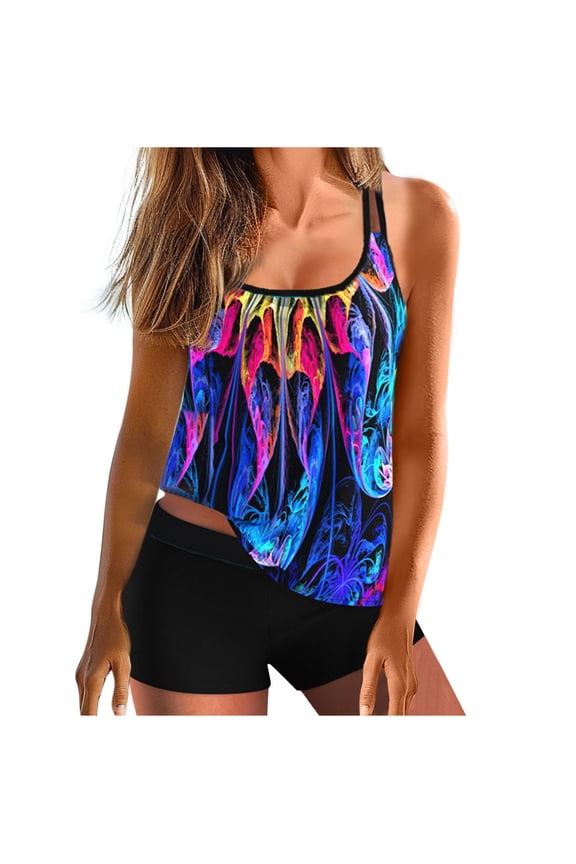 Tankini Swimsuit for Women Clearance Plus Size Women'S Tie Dyed Split Flat Corner Pants Swimsuit Split Two Piece Swimsuit Set