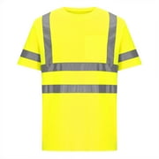 Dihao Tops for Men Plus Size Clearance Men'S Single Pocket Reflective Strip Round Neck Short Sleeved Breathable Casual Loose Top Figure-Flattering Pullover Sports T Shirt