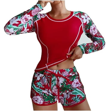 Dihao Two Piece Swimsuit for Women Clearance Plus Size Women'S Long Sleeve Printing Patchwork Bikini Set Swimsuit Two Piece Sling Swimwear Beachwear