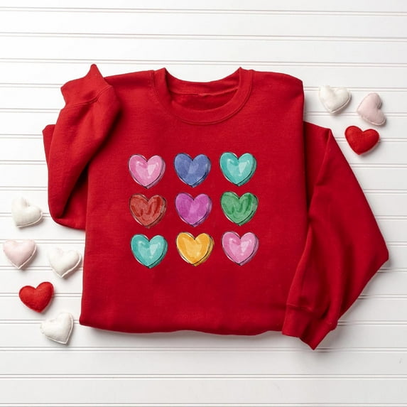 Dihao Valentine's Day Shirts for Women Clearance Plus Size Womens Love/Rose Graphic Round Neck Long Sleeve Casual Loose Blouse Valentine's Day Printed Sweatshirt Fashion Lover Gift S