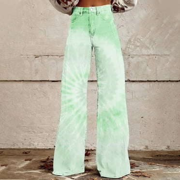 Dihao Wide Leg Pants for Women Plus Size Womens Pants Causal Elastic High Waist Baggy Straight Fake Imitation Jeans with Pockets Tie Dye Breathable and Absorbent Pants