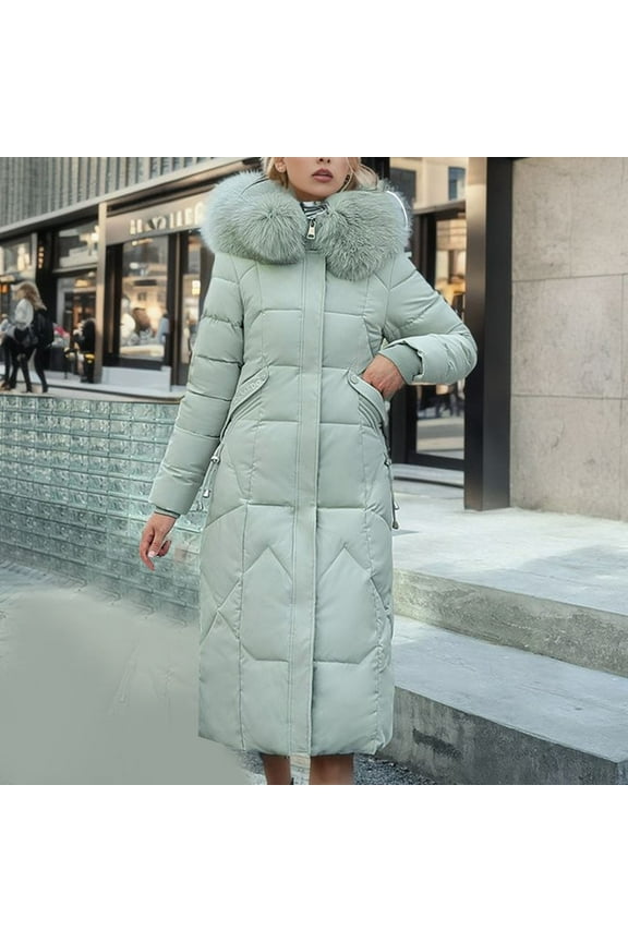 Winter Coats for Women Plus Size ,Winter Fashion 2024 Women's Hooded Long Puffer Jacket Padded Down Alternative Winter Fur Collar Warm Maxi Coat Outwear