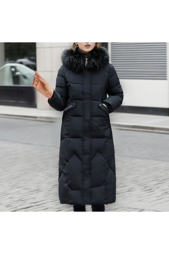 Winter Coats for Women Plus Size ,Winter Fashion 2024 Women's Hooded Long Puffer Jacket Padded Down Alternative Winter Fur Collar Warm Maxi Coat Outwear