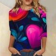thumbnail image 1 of Dihao Women 3/4 Sleeve Tops Plus Size Casual Round Neck Valentine's Day Love/Rose Printing Blouse Spring Summer Loose Fit Tops Basic Pullover Lightweight Trendy Outdoor Blouse, 1 of 5