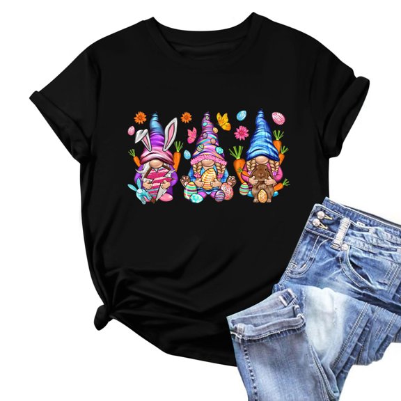 Dihao Women's and Women's Plus Size Summer Tops ,Easter Graphic T-Shirts for Ladies Women's Spring Printed Casual Pullover With Short Sleeves New&Trending Loose Fit Outdoor Blouse Gift for Girl