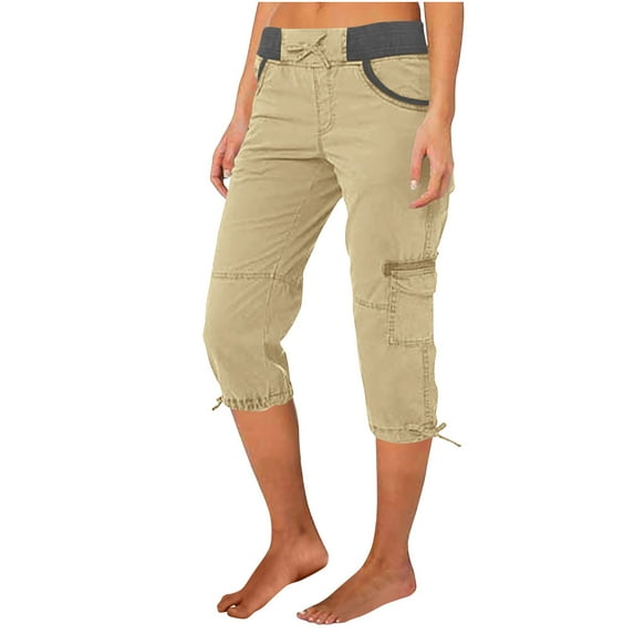 Dihao Women's Shorts Women's Fashion Casual Solid Color High Waist Cargo Pants A-Line Loose Wide Leg Pocket Quick Drying Pants Drawstring Pants Slim Cargo Shorts With Pockets Sports Shorts