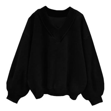 Dihao Women's Solid Color Casual V-Neck Sweatshirts Fall Winter Long Sleeve Plus Size Sweaters Sport Shirts Loose Blouse