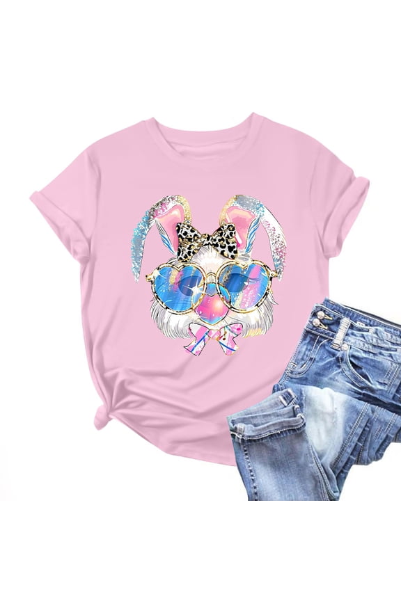 Women's and Women's Plus Size Summer Tops ,Easter Graphic T-Shirts for Ladies Women's Spring Printed Casual Pullover With Short Sleeves New&Trending Loose Fit Outdoor Blouse Gift for Girl