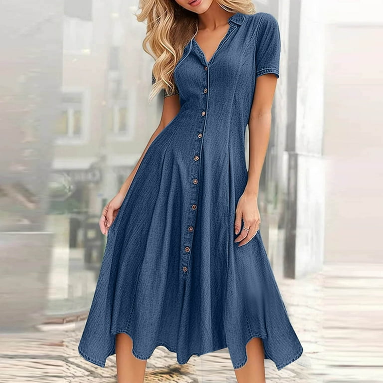 Casual Daily Solid Buttons O Neck Short Sleeve Dress Dresses Casual Daily Solid Buttons O Neck Short Sleeve Dress Dresses