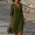 thumbnail image 1 of Dihao Womens Dresses Summer Trendy Dress Plus Size Cotton Linen Dresses for Women 2024 Summer Trendy Elegant Plain Beach Dress Casual 3/4 Sleeve Midi Dress Vacation Daily Dress Solid Basic Dress, 1 of 6