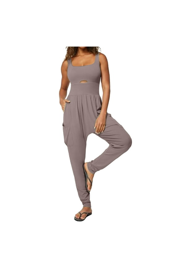 Womens Jumpsuits with Pockets Sport Suit Lightweight Breathable Legging Absorbent and Quick-Drying Alethic Trousers Outdoor Jogging Running Yoga Plus Size Rompers for Women