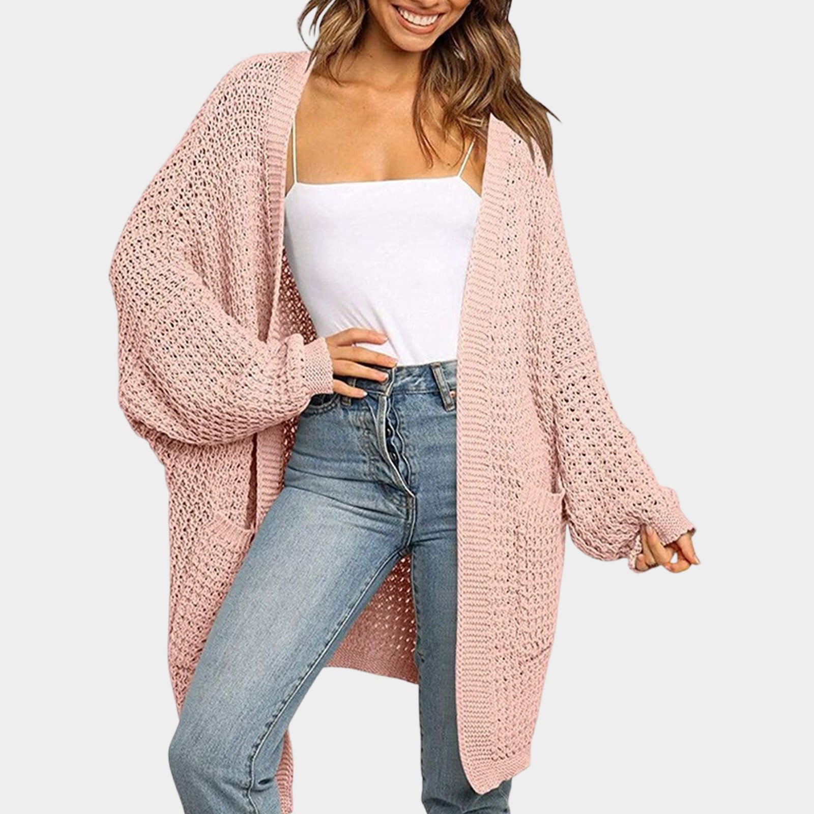 Front Cardigan Folding Batwing Sleeve Cardigan Oversized Knitted Sweater Coat
