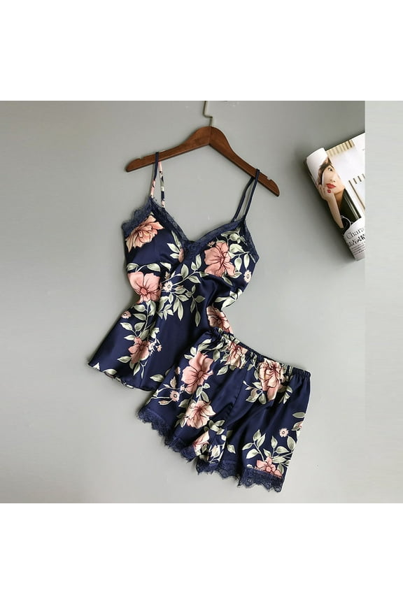 Womens Pajamas Set Silk Pajamas For Women Soft Satin Cami Short Pjs Set with Shorts 2 Piece Sleepwear Nightwear Sexy Lace Trim Boudoir Outfits