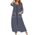 thumbnail image 1 of Dihao Womens Pajamas Women Robe Lightweight 3/4 Sleeve Knit Bathrobe Summer Soft Knee Length Sleepwear Robes with Side Pockets Stripe Printed O Neck Zipper Nightgown Loose Pajamas, 1 of 5