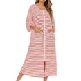 thumbnail image 1 of Dihao Womens Pajamas Women Robe Lightweight 3/4 Sleeve Knit Bathrobe Summer Soft Knee Length Sleepwear Robes with Side Pockets Stripe Printed O Neck Zipper Nightgown Loose Pajamas, 1 of 6