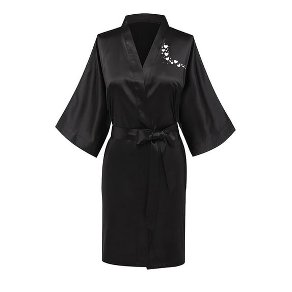 Dihao Womens Robes Women Robe Lightweight Long Sleeve Knit Bathrobe Summer Soft Knee Length Sleepwear Robes V Neck Love Printed Lace up Ice Silk Bathrobe Sexy Home Clothing