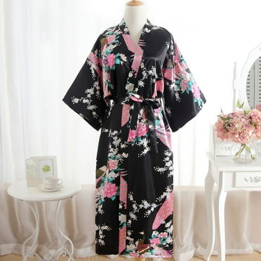 Dihao Womens Robes Women'S Lightweight Mid-Length Robe 3/4 Sleeve Knit Bathrobe Summer Soft Knee Length Sleepwear Robes V Neck Side Split Kimono Dressing Gown Bath Robe Lingerie Nightdress