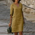 thumbnail image 1 of Dihao Womens Summer Dresses Trendy Dress Plus Size Cotton Linen Dresses for Women 2024 Summer Trendy Elegant Plain Beach Dress Casual 3/4 Sleeve Midi Dress Vacation Daily Dress, 1 of 6