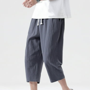 Dihao Workout Pants for Men Clearance Plus Size Drawstring Straight Cropped Pants with Pockets Men's Summer Solid Color Casual Pockets Workwear Cargo Pants Quickly Dry and Breathable