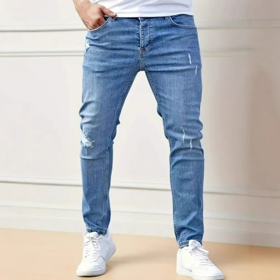 Dihao george Plus Size Mens Pants 2025 Men's Slim Fit Stretch Jeans Ripped Skinny Distressed Fashion Comfort Flex Waist Pants