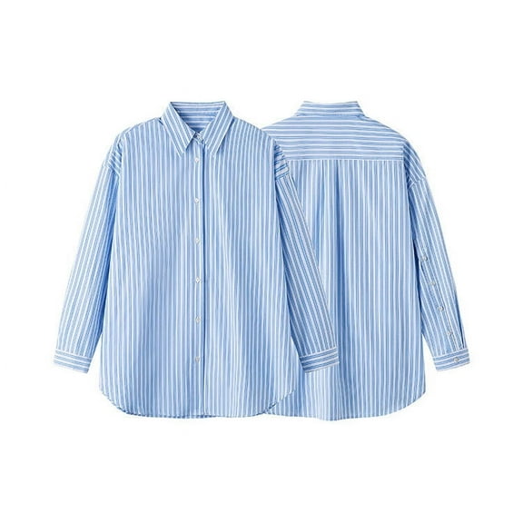 Dihao george Plus Size Mens Tops Clearance Items, Spring Trendy Men's Vintage Casual Stripe Multiple Buttons The Arm Lapel Long Sleeve Shirt.