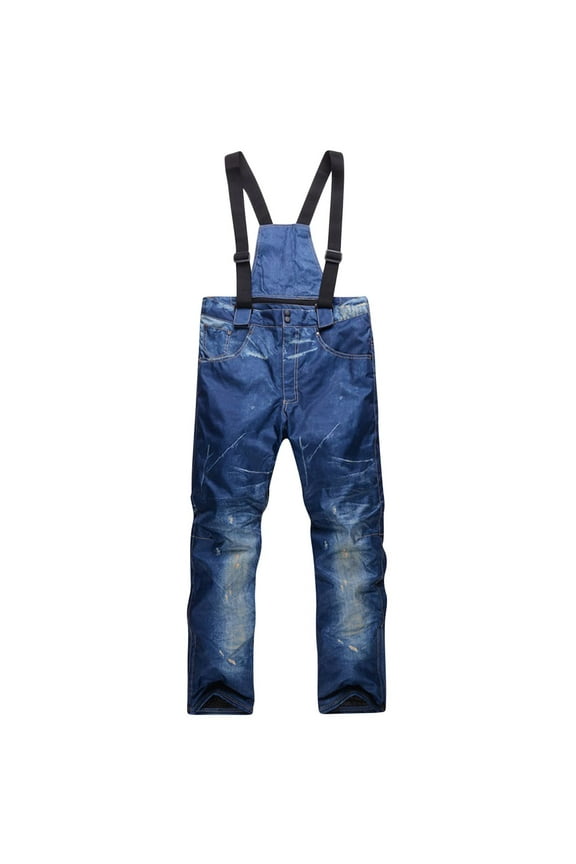 george plus size mens pants clearance Men's Waterproof Snow Ski Pants Insulated Warm Winter Outdoor Snowboard Bibs with Suspenders-Blue XXL