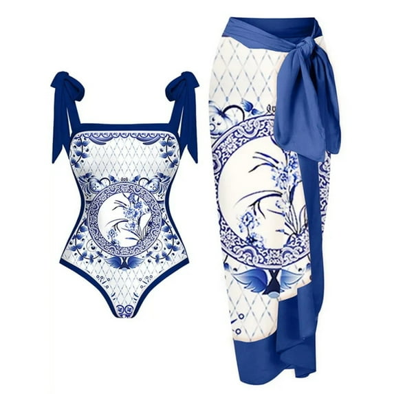 Dihao one Piece Swimsuit for Women Clearance Plus Size Women's Swimsuit Swimsuit Bikini Lace Up Swimsuit Long Skirt Chiffon Two-Piece Set Bathing Suit on Promotion