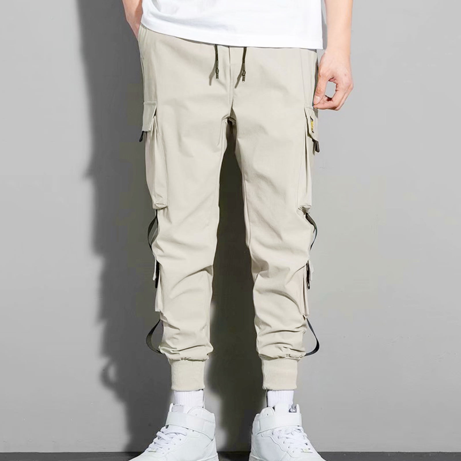 Hello MrLin - Pantalones Deportivos para Hombre, Estilo Punk, Bolsillos Cargo, Holgados, Estilo Hip Hop, Ropa de Calle, tácticos, Negro&Púrpura, Small