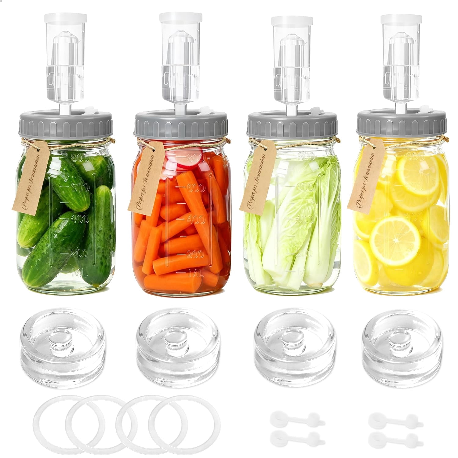 Dihmpor 4-Pack Fermentation Kit with 32oz Wide Mouth Mason Jars, Glass ...