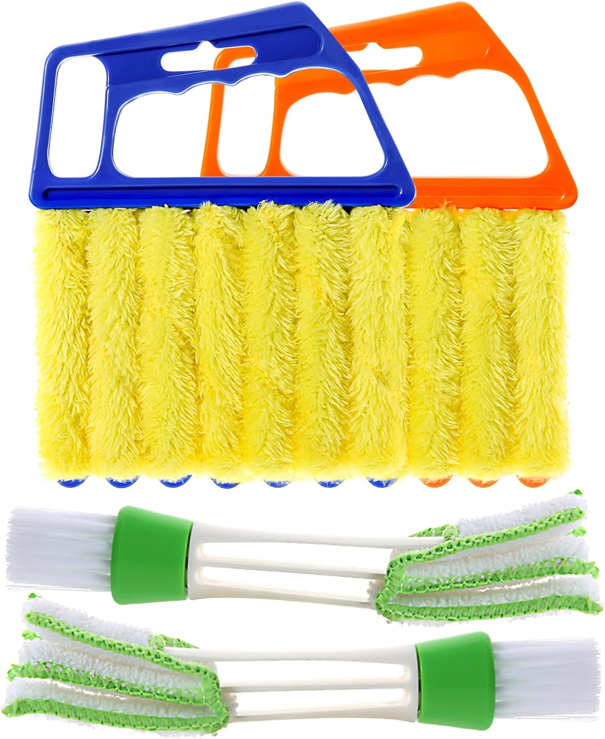 Dihmpor 4Pcs Window Venetian Blind Cleaner Kit, 7-Finger Microfiber Duster & Mini Vent Brush Set, Washable Handheld Tool for Wood Blinds, AC Vents, Fans, and Sh
