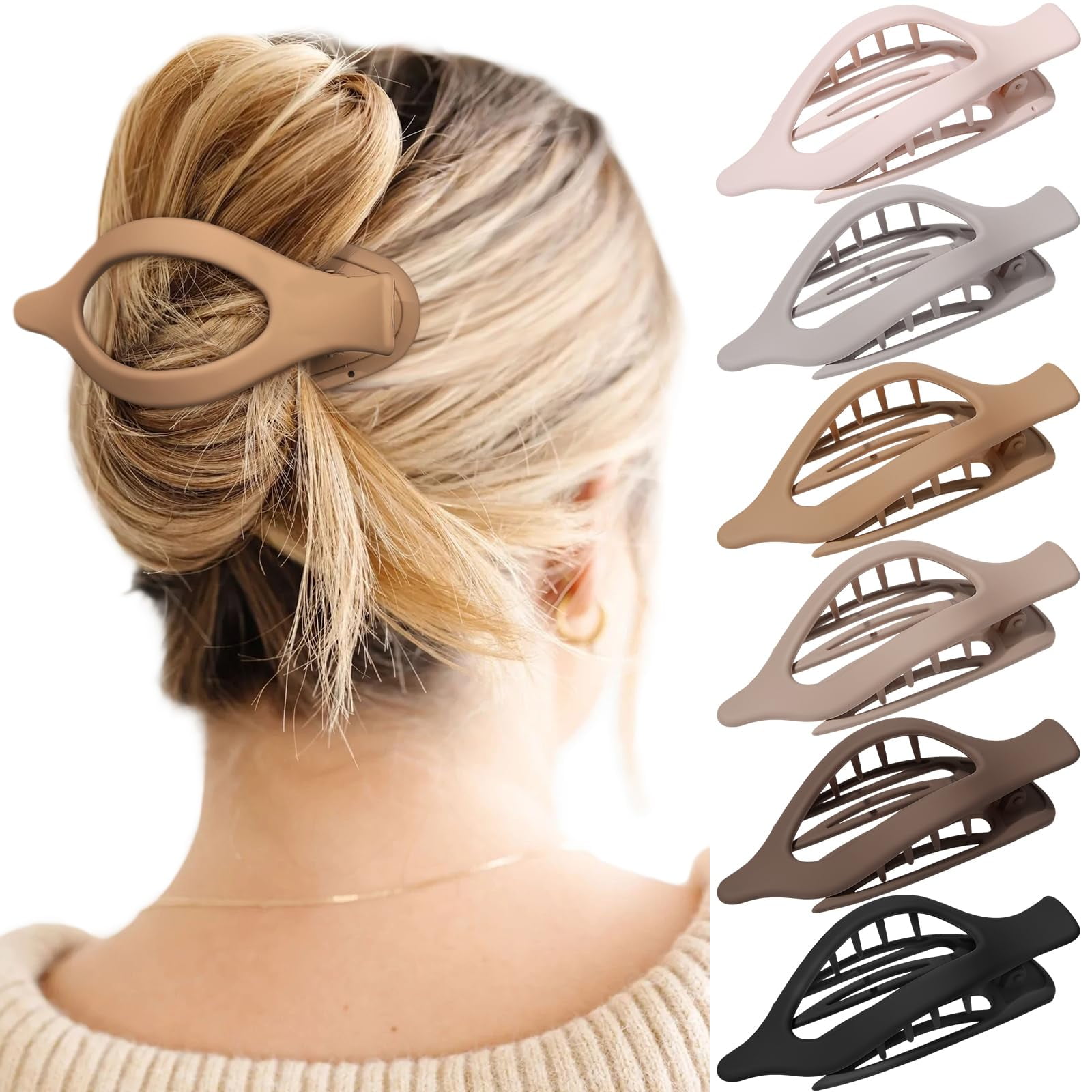 Dihmpor French Concord Hair Clips - 6Pcs Side Slide Volume Clips for Women Girls, Strong Hold No Slip Grip, Thick or Thin Hair (Matte Finish)