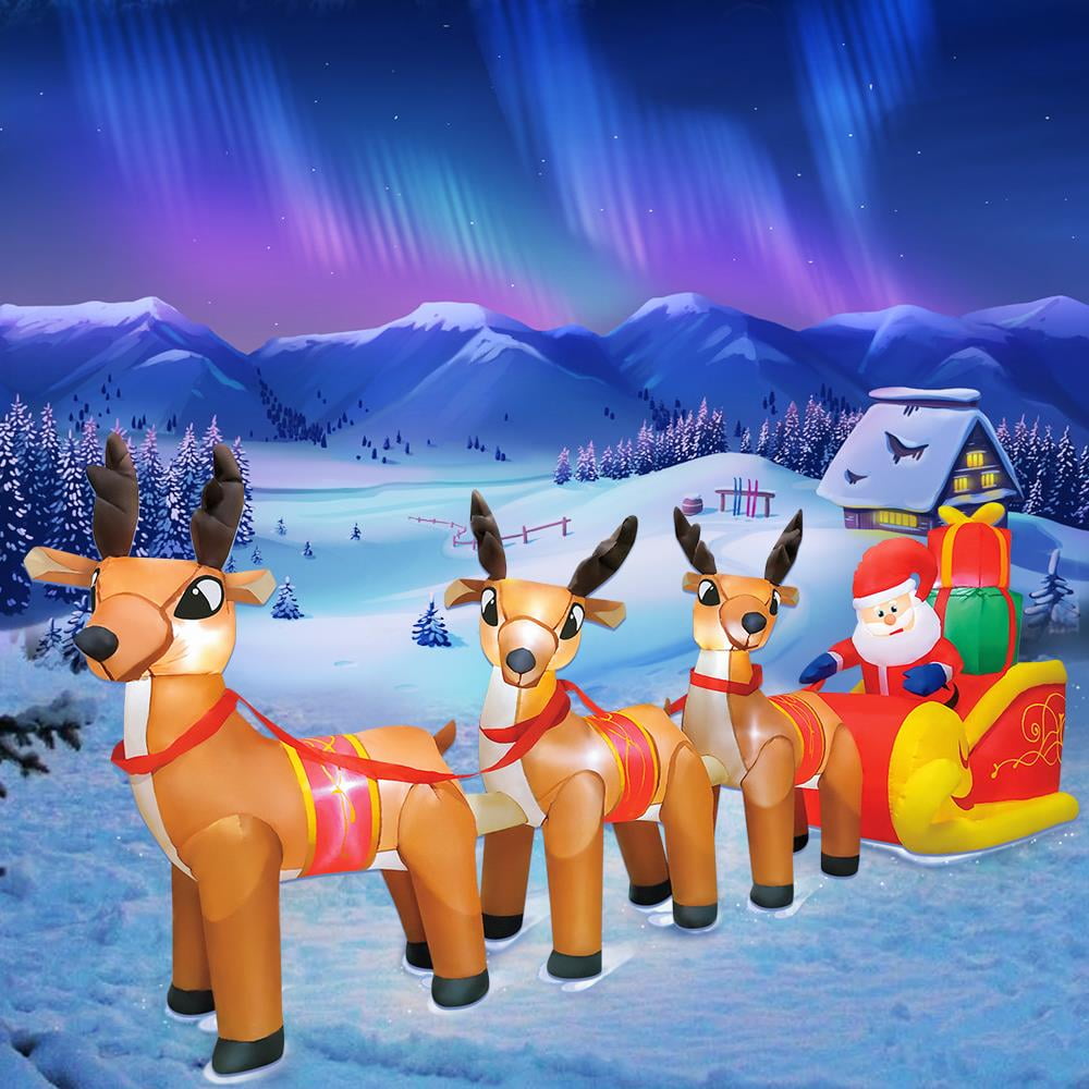 DiiKoo 10ft Christmas Inflatables Three Reindeers and Santa Claus